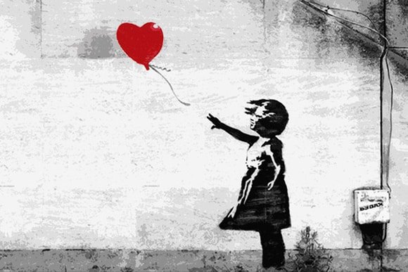 banksy girl with red ballon stencil art