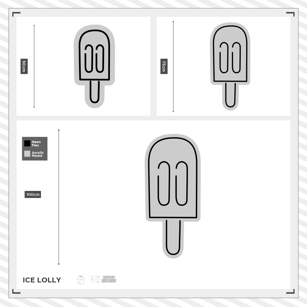 Different size options for the ice lolly neon sign